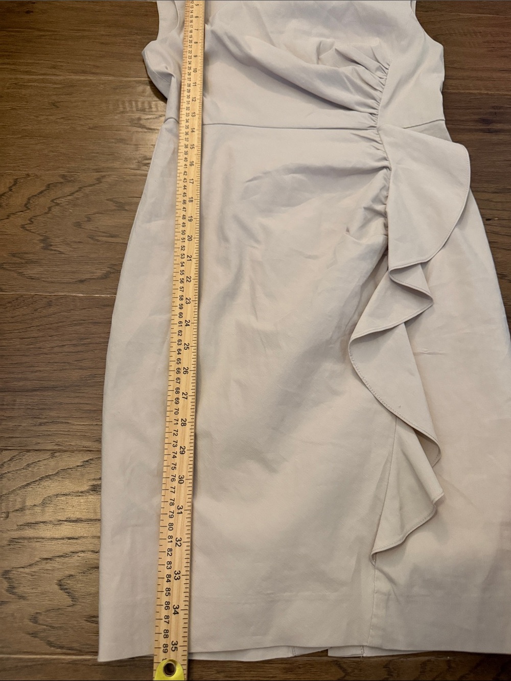 Tailored by Rebecca Taylor Cream Ruched Ruffle Midi Sheath Dress - Picture 7 of 13